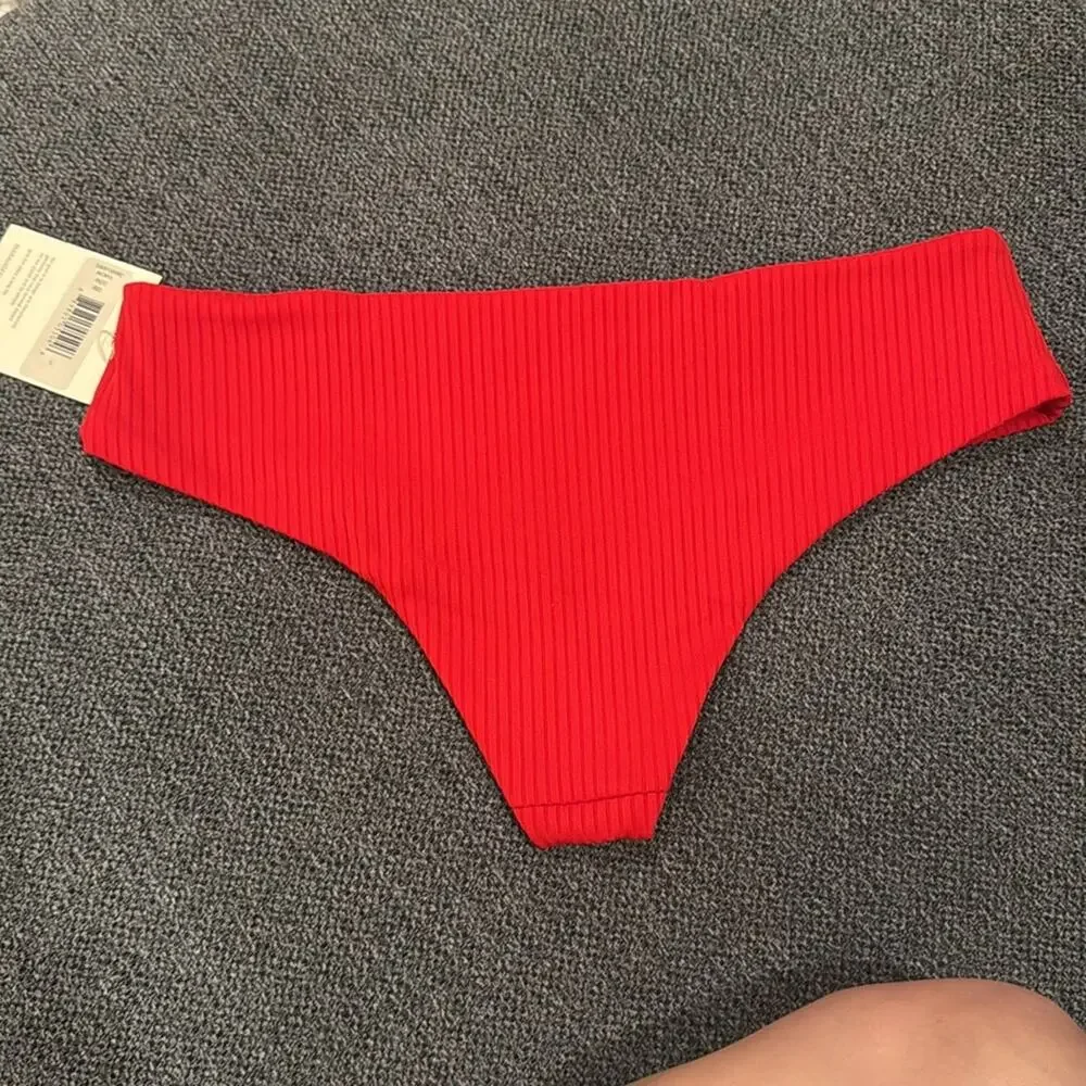 Mara Hoffman Nora Hipster Ribbed Bikini Bottoms - Red Size L
